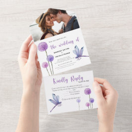 Floral Purple de Aquarela tudo em um Convite de ca
