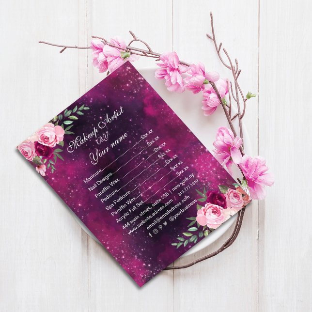Floral Purple Eggplant Mystical Price List Flyer (#PriceListPoster #elegantpricelist #nailsalonpricelist #purpleflyer,flowers,pinkblushflowers,waterco)