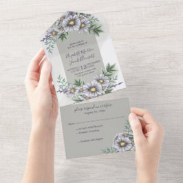 Floral Púrpura De Aquarela, Tudo Em Um Convite