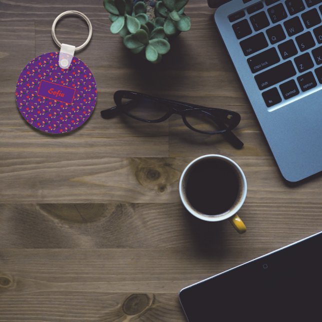 Floral púrpura flor nome Chaveiro (Criador carregado)