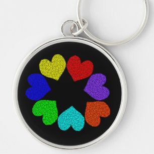 Floral Rainbow Love Hearts Chaveiro