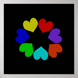 Floral Rainbow Love Hearts Poster