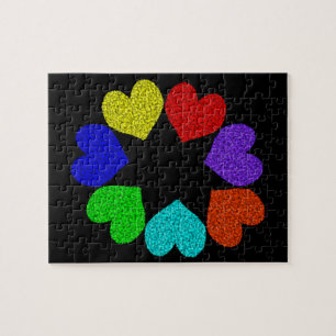 Floral Rainbow Love Hearts Quebra-cabeça