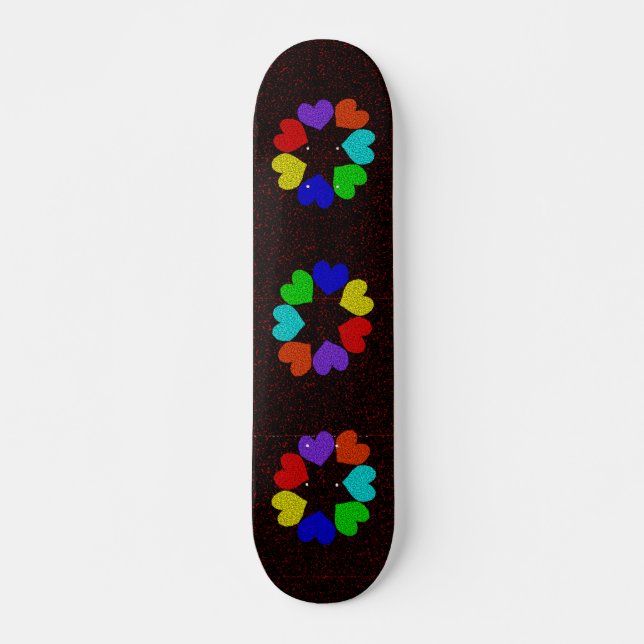Floral Rainbow Love Hearts Skateboard (Frente)