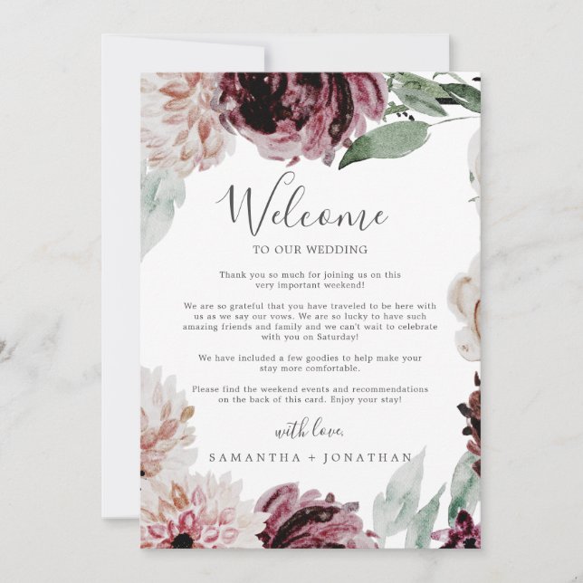 Floral Romance Wedding Carta de Boas-vindas e Itin (Frente)