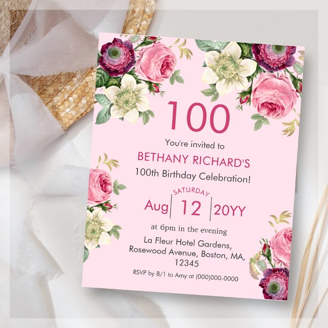 Floral Rosa | 100.o Convite à apresentação de cand (Criador carregado)