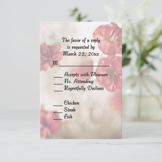 Floral Rosa com RSVP de Prato Principal (Em pé/Frente)