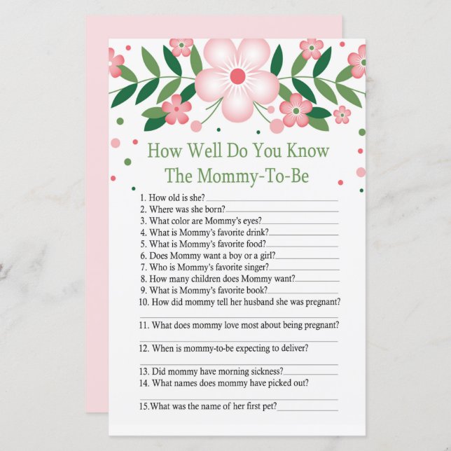 Floral Rosa Como você conhece bem o jogo de chá de (Frente/Verso)