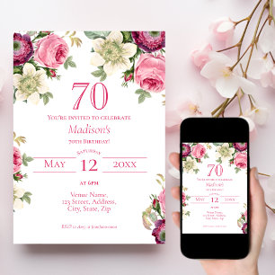 Floral Rosa Convite de aniversário de 70