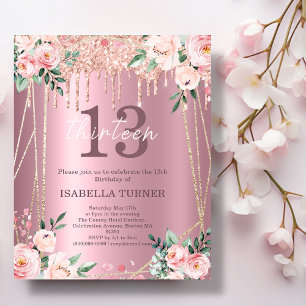 Floral Rosa Convite de Aniversário para 13 de Li