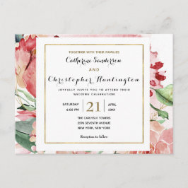 Floral Rosa Elegante Tudo Em Um Convite De Casamen