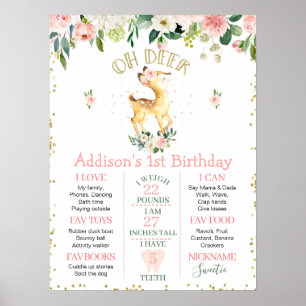 Floral rosa Oh Deer Birthday Poster