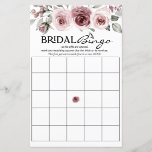 Floral Rosa Poeira Aquarela   Bingo Nupcial 