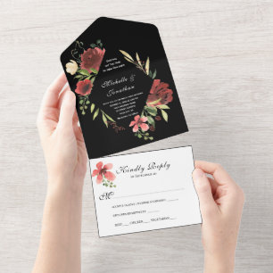 Floral Rosa Vermelho no Casamento Cristão Negro e