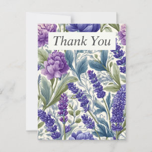 Floral Roxo e Azul no Cartões de agradecimentos de