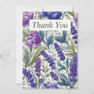 Floral Roxo e Azul no Cartões de agradecimentos de