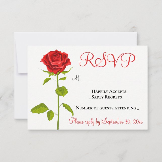 Floral RSVP Rosa vermelha Casamento Romântico Flor (Frente)