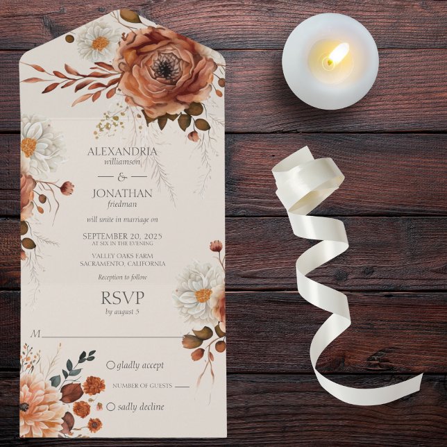 Floral Rustic Autumn em Beige (Also available with dinner options or QR code. )
