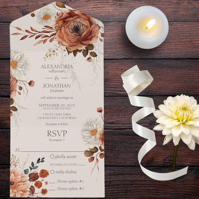 Floral Rustic Autumn em Beige com opções de Janto (Also available with QR code or without dinner options. )