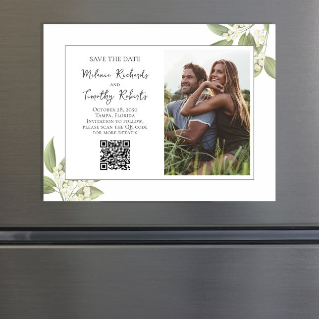 Floral Salve a Data Foto Casamento (Elegant floral Save the Date Photo Magnet.)