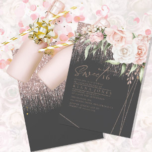 Floral Sparkles Sweet XVI Rosa Dourado/Blk ID912