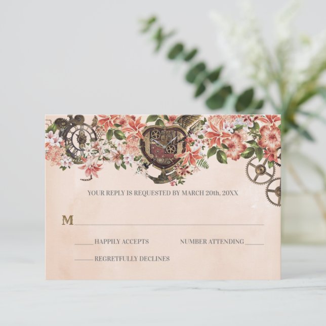 Floral Steampunk Wedding RSVP (Em pé/Frente)