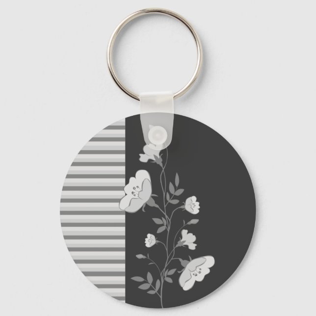 Floral Stripes B&W Chaveiro (Frente)