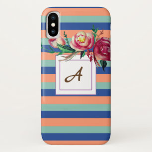Floral Stripes Monograma capas de iphone