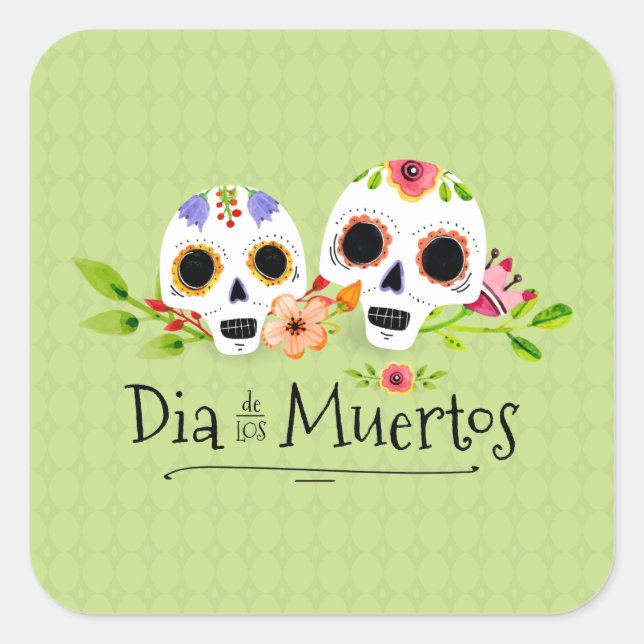 Floral Sugar Skulls Dia de Muertos | Adesivo (Frente)