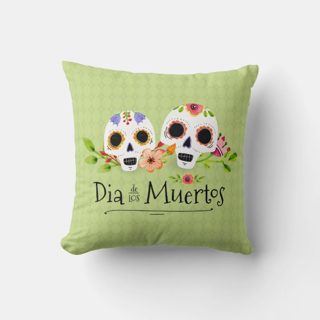 Floral Sugar Skulls Dia de Muertos | Almofadas Thr (Frente)