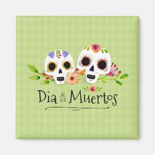 Floral Sugar Skulls Dia de Muertos Íman
