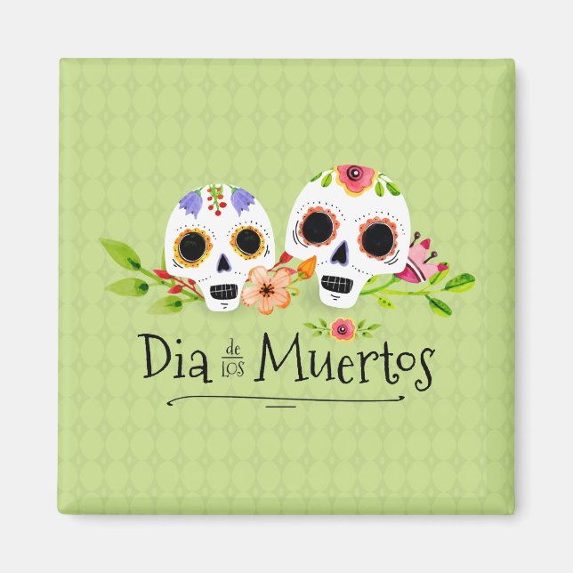 Floral Sugar Skulls Dia de Muertos | Íman (Frente)