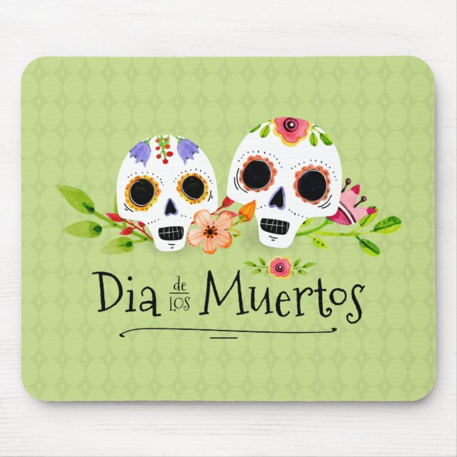 Floral Sugar Skulls Dia de Muertos | Mousepad (Frente)