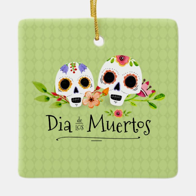 Floral Sugar Skulls Dia de Muertos | Ornamento (Frente)