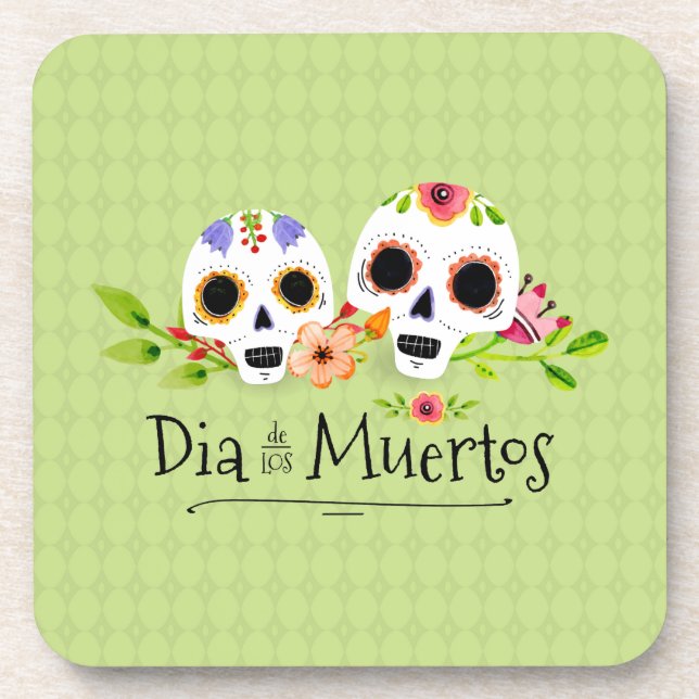 Floral Sugar Skulls Dia de Muertos | Porta copo (Frente)