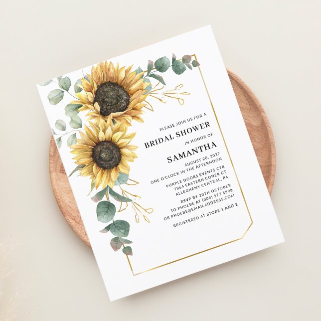 Floral Sunflower Eucalyptus Chá de panela Invite (Floral Sunflower Eucalyptus Greenery Buddet Bridal Shower Invitation)