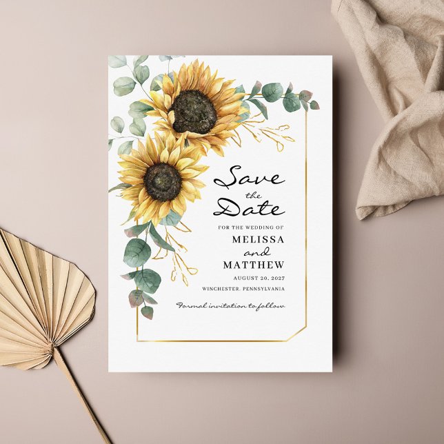 Floral Sunflower Eucalyptus Salvar Data (Save the Date Sunflower Floral Greenery Announcement)