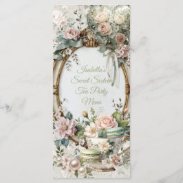 Floral Tea Party Sweet 16 Menu Card