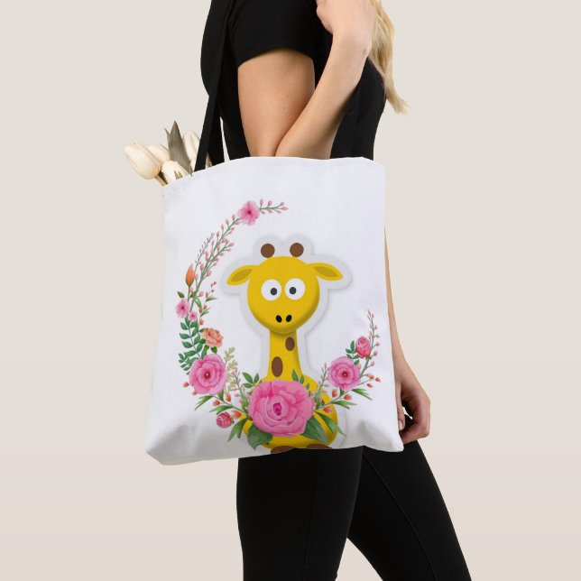 Floral Tote Bag Giraffe (Close Up)
