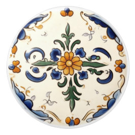 Floral Tradicional de Creme Azul-Mediterrâneo Flor