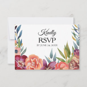 Floral Tropical Burgundy & Blush RSVP 3 Meia Placa