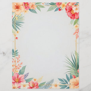 Floral Tropical em Papel de Carta Azul