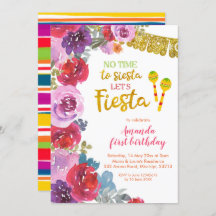 Floral Vamos Fiesta Primeiro Convite de Aniversári