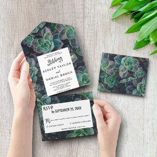 Floral verde elegante Tudo em Um Convite de casame