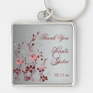 Floral vermelho e de prata com chaveiro das