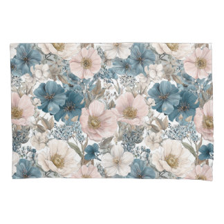 Floral Vintage em Aquarela Azul Rosa