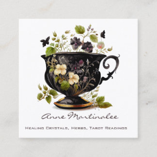 Floral Vintage Teacup Square Cartão de visita