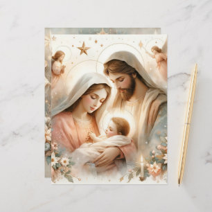Floral Watercolor Baby Jesus Scrapbook Paper