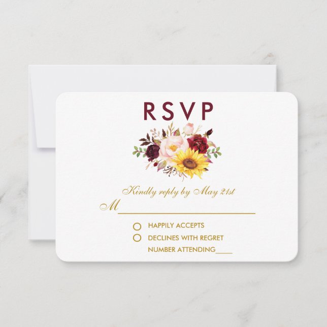 Floral Watercolor Burgundy Dourada RSVP (Frente)