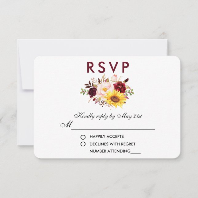 Floral Watercolor Burgundy Weding RSVP (Frente)